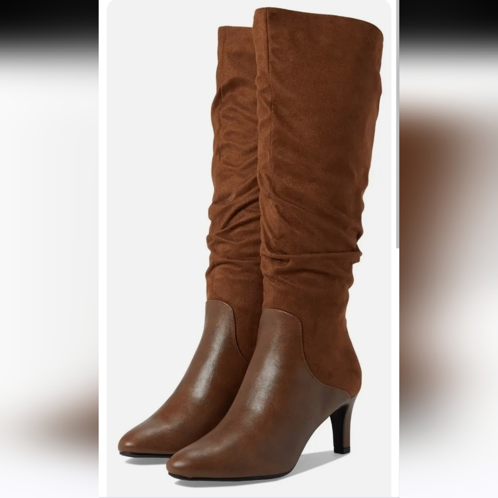 LifeStride Women's Glory Tall Boots Walnut Fabric Faux Leather 10 New